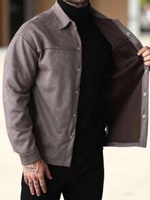 Manfinity Homme Men's Single-Breasted Casual Loose Overcoat, Fall Long Sleeve Overcoat, Old Money - Dark Grey - View 6