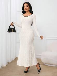SHEIN Lady Women's Elegant Commuter Color Block Trim Mermaid Dress - Black and White - View 5
