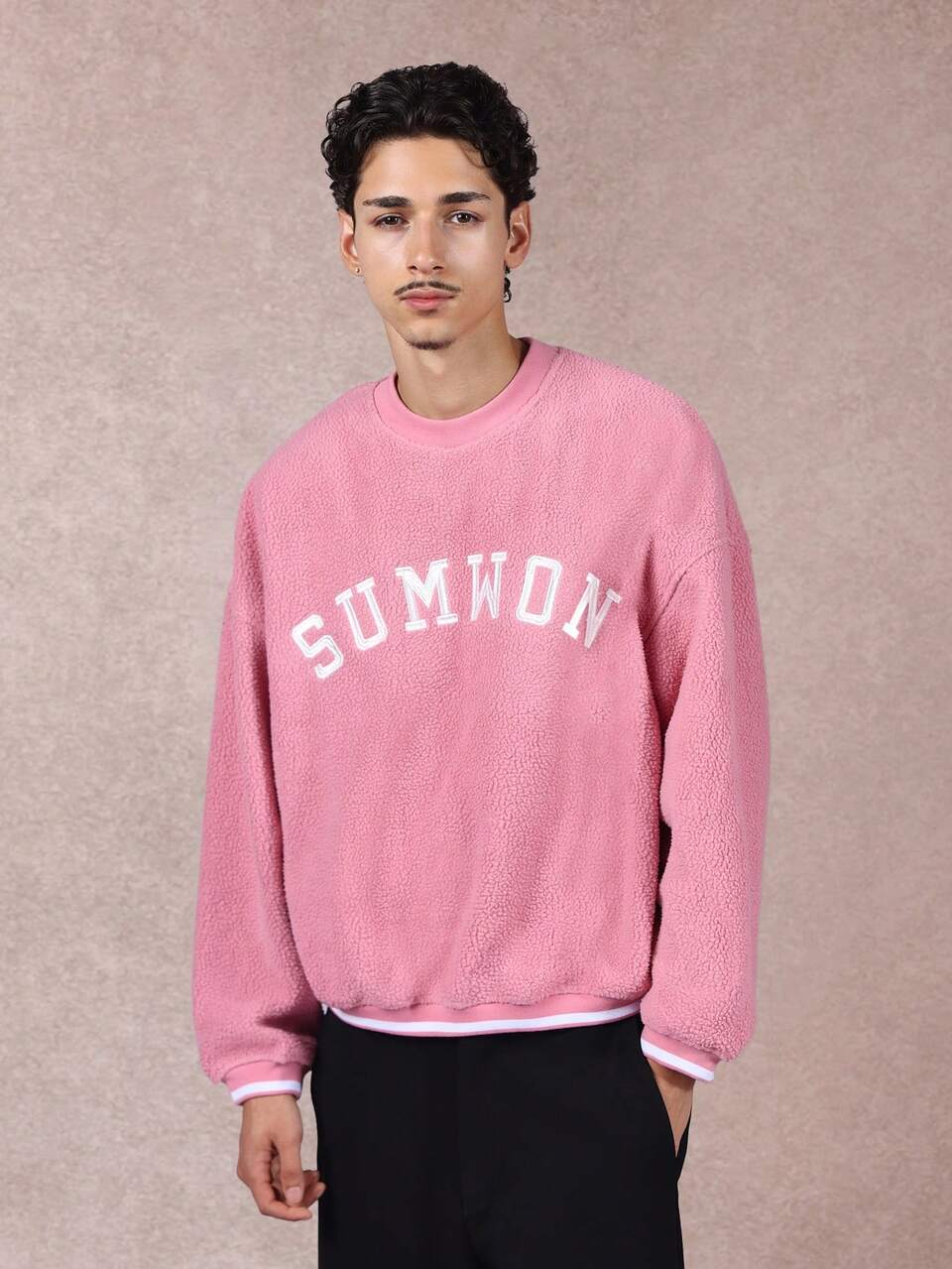 SUMWON Premium Sherpa Fleece Crewneck Sweatshirt Oversized Winter Jumper Soft Cozy Textured Plush Pullover Long Sleeve Casual Street Style Fashion