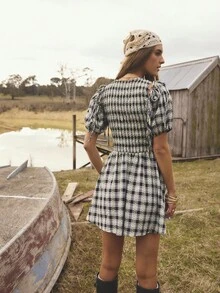 Aralina 优雅格子花卉印花束腰迷你连衣裙 - 彩色 - 查看 2