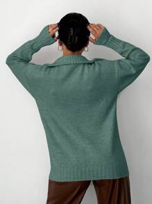 EURMUSE Suéter De Medio Cardigan Unicolor - verde menta - Ver 2