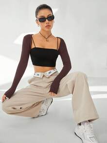 Comfortcana Spring Solid Crop Cardigan Without Cami Black Top In Fall/Winter,Brown Sweater - Coffee Brown - View 6