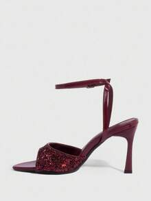 CUCCOO SZL Giày cao gót đính sequin thời trang và thanh lịch dành cho nữ - Màu Đỏ Sâu - Xem 4