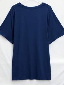 EMERY ROSE Halloween Themed Plus Size Graphic T-Shirt, Casual And Comfortable Round Neck T-Shirt, Halloween T-Shirt, Suitable For Summer - Navy Blue - View 2