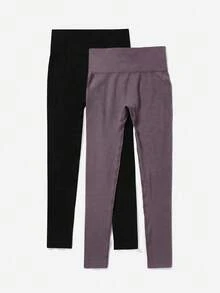 Easithlete 2 条装女式罗纹紧身裤 - 高腰收腹提臀修身瑜伽裤，适合健身、运动、跑步、骑行、瑜伽、泡菜球运动，休闲两件套紧身裤套装，无缝紧身裤瑜伽裤套装 - 彩色 - 查看 3