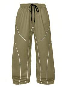 Manfinity EMRG Pantalones de chándal con cordón en la cintura y ribete de contraste para hombres de talla grande - Camel - Ver 3