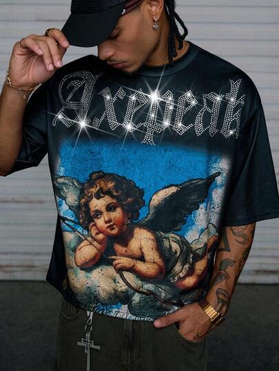 AXEPEAK Camiseta de manga corta casual y holgada de punto para hombre, de uso diario y con estilo