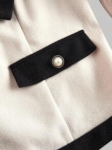 SHEIN MOD Chaqueta de mujer talla grande con contraste de blanco y negro, decoración de lazo, chaqueta de lazo talla grande, cárdigan de lazo para mujer, elegante abrigo de otoño e invierno, color albaricoque otoñal