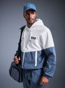 DRIFTMERE 男士休闲字母印花连帽夹克和抽绳运动裤套装，时尚百搭，适合春秋季、秋冬季节，可作运动服、健身房、慢跑套装 - 藍色 - 查看 6