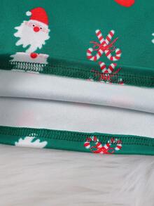 适合幼儿男孩的舒适睡衣套装，长袖上衣和裤子，圣诞主题棒棒糖和蝴蝶结印花，日常家居服 - 綠色 - 查看 5