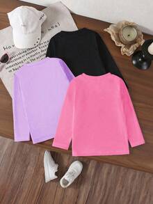 3 Stücke Lässig Mode Süße Cartoon Lustige Cappuccino Ballerina Tänzer Langarm T-Shirts für Kleine Mädchen, mit Kokosnuss Elefant, Bananen Gorilla, Cappuccino Ballerina Tänzer Motiven, Rundhals Langarm T-Shirts in Rosa, Lila und Schwarz für Herbst/Winter - Verschiedenfarbig - Übersicht 4