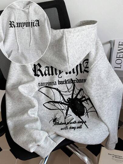 Sudadera con capucha con gráfico de araña oscura Y2K, top de manga larga minimalista casual, adecuado para uso diario en otoño/invierno
