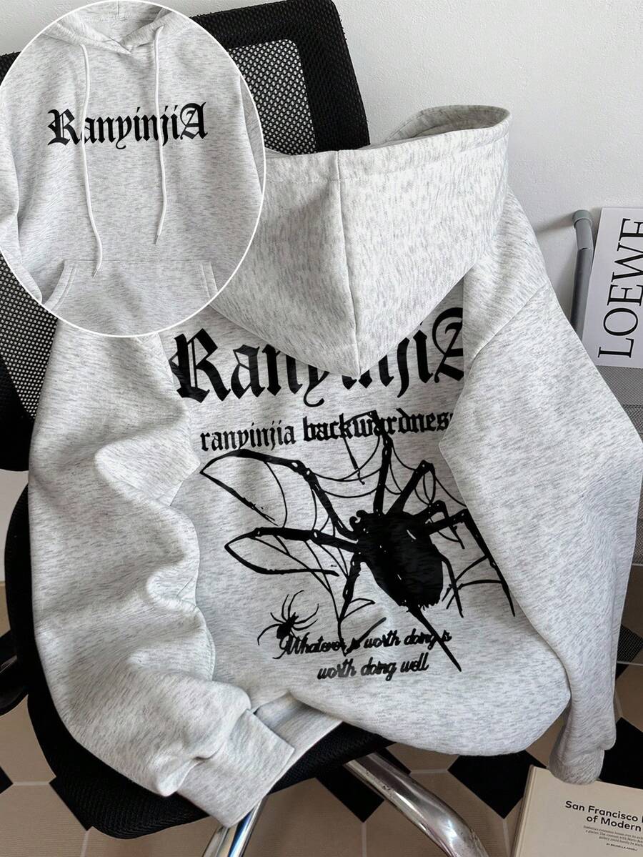 INAWLY Áo sweatshirt in hình nhện đen Y2K, áo tay dài tối giản phong cách thường ngày, phù hợp cho trang phục mùa thu/đông dành cho nữ. - Màu Xám nhạt - Xem 1