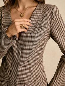 Poéselle Cappotto lungo con bottoni frontali a quadri di moda per pendolari da donna, cappotto invernale e abito da donna, cappotto a quadri, top da uscire, Natale per donna, Capodanno per donna, Old Money, elegante per donna, di classe per donna, autunno inverno - Castano - Visualizzare 3