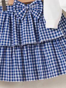 SHEIN Explorewe 2pcs Girls Casual Outfit: Cute 3D Bow Decor Long Sleeve Sweatshirt And Classic Plaid Bow Skirt, Back To School 2025 Kids' Collegiate Wear And Sportswear - Multicolor - View 7