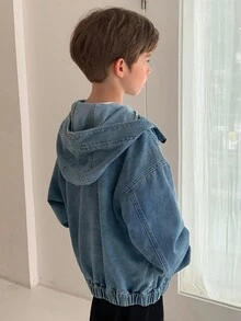 DAZY 大码男童宽松休闲连帽牛仔夹克和外套，秋季酷炫时尚外套