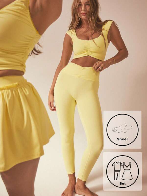 Aralina Women Solid Color Cropped Tank Top And Leggings Sports Set