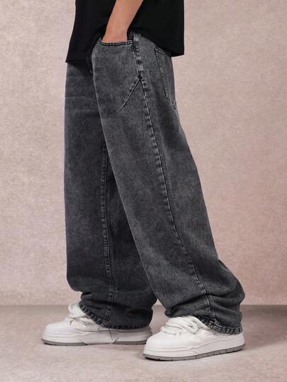  SUMWON 复古风宽松牛仔裤，直筒阔腿裤，休闲百搭，秋冬必备，宽松舒适，纯色