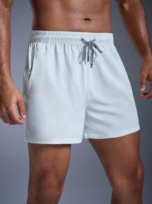 DRIFTMERE Men's Anti-Lost Drawstring Sports Shorts With Zipper Pockets - White - View 5