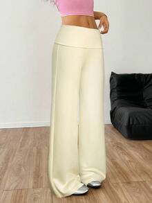 SHEIN EZwear Women's Loose Fit Wide Leg Casual Pants, Light Yellow - Light Yellow - View 6