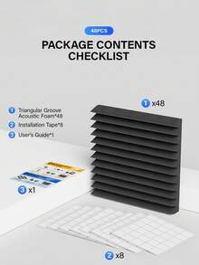 SHEIN ODEK PRETTY 48 Miếng - Tấm cách âm 12"X12"X1/2", Miếng xốp cách âm hình nêm giảm tiếng ồn và hấp thụ âm thanh cho phòng thu âm, phòng nhạc, phòng chơi game, podcasting | Tấm xốp cách âm mật độ cao (có keo hai mặt) - Nhiều màu - Xem 3