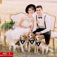 1 件套狗狗礼服、正式狗狗婚礼头巾、带领结的狗狗项圈、狗狗生日服装、可调节宠物派对礼服狗狗婚礼服装、狗狗情人节服装角色扮演，适合小型、中型、大型宠物 - 黑與白 - 查看 6
