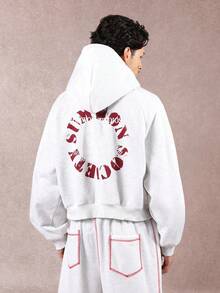 SUMWON Áo hoodie phong cách Gothic dáng rộng in họa tiết đồ họa ở lưng cho thời trang dạo phố thu đông thường ngày - Xám - Xem 1