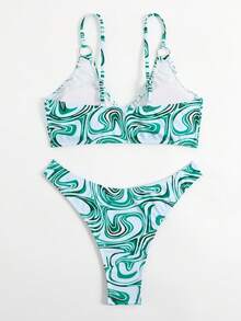 SHEIN Swim Summer Beach Random Allover Print Ring Linked Bikini Set - Multicolor - View 2