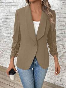 EMERY ROSE Women's Casual Solid Color Single-Button Blazer In Fall/Winter - Army Green - View 4