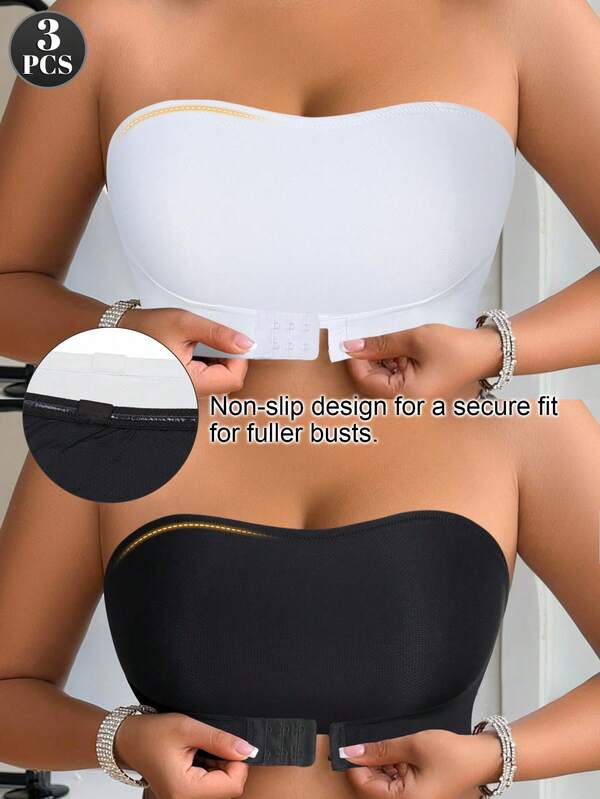 SHEIN 2 piezas Sujetadores tipo tubo sin tirantes para mujer de talla grande, sujetadores bandeau lindos y románticos con tirantes invisibles desmontables