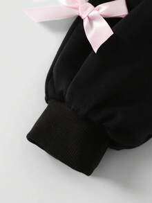 Tween Girl Asymmetric Collar Long Sleeve Sweatshirt With Bow Decor, Autumn Fall Winter - Black - View 5