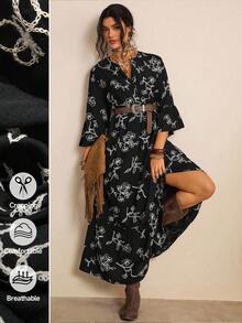 SHEIN LUNE 大码连衣裙情人节红色连衣裙女士长裙夏季连衣裙 - 黑與白 - 查看 5
