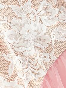 SHEIN MOD Váy dài ren hoa 3D màu hồng lãng mạn mơ mộng - Chân váy bồng bềnh bằng vải tuyn có phần eo thắt eo, phong cách ba lê, thiết kế tuyệt đẹp, hoàn hảo cho các buổi dạ hội, hẹn hò, tiệc tùng, ngày lễ, tiệc trà và sinh nhật - Hồng - Xem 4