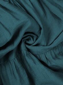 Vionelle 大码女式春夏单件竹结亚麻度假沙滩裙，褶皱褶边胸部分层飘逸连衣裙，可调节吊带背带女式度假裙女式太阳裙夏装蓝绿色度假裙 - 水鴨藍 - 查看 9