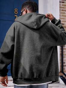 Manfinity Dauomo Áo hoodie dài tay có túi màu trơn dành cho nam, thường ngày cho mùa thu - Màu xám đen - Xem 3