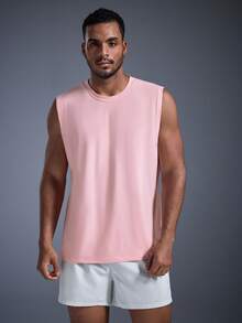 DRIFTMERE 2025 男士时尚休闲宽松圆领无袖嘻哈街头风背心 - 淺粉色 - 查看 1