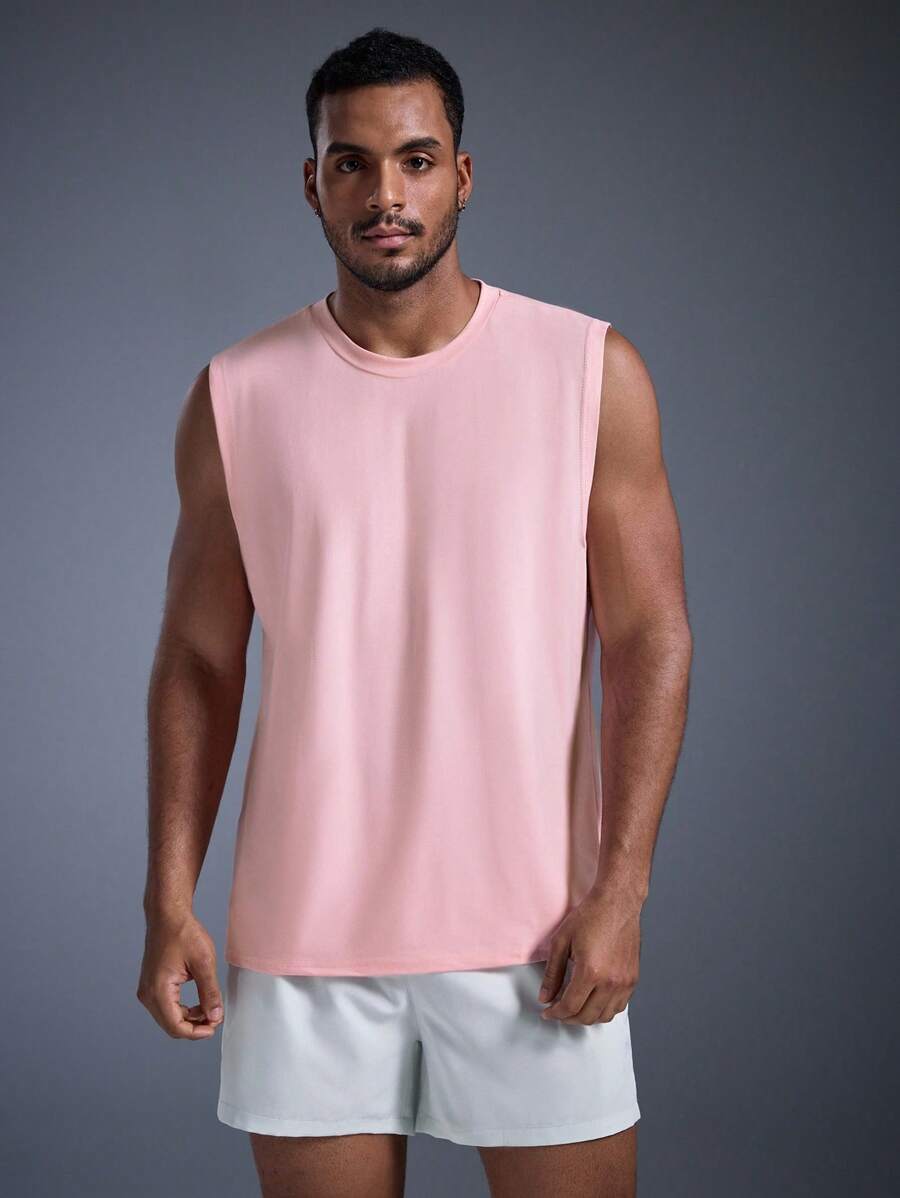 DRIFTMERE 2025 男士时尚休闲宽松圆领无袖嘻哈街头风背心 - 淺粉色 - 查看 1