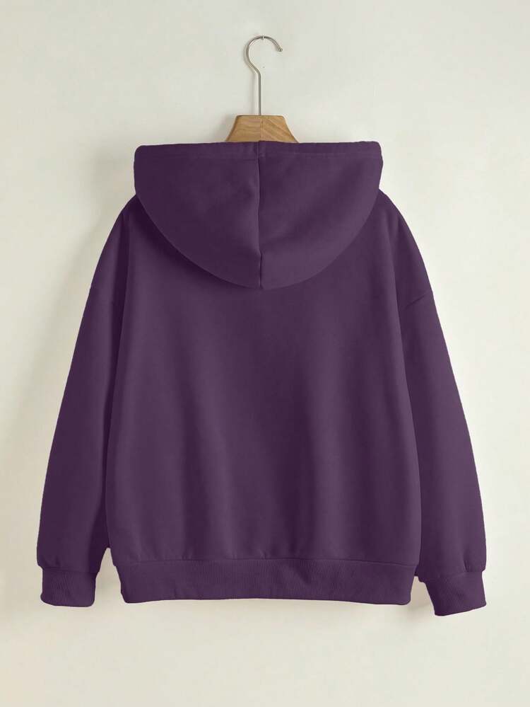 INAWLY Sweat-shirt-shirt à capuche femme polyvalent et , manches longues, épaules tombantes, fermeture éclair, poches, cordon de serrage, couleur unie, automne - Prune - Voir 2