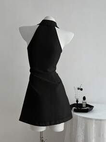 Elamini 白色无袖刺绣修身A字连衣裙，春夏 - 黑色 - 查看 2