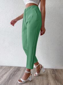 EURMUSE Màu thuần Gấp lại Xếp li Quần ống côn - màu xanh lá - Xem 5