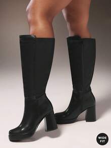 SHUZIA 女士时尚舒适宽筒粗跟及膝靴