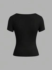 SHEIN EZwear 3 件女式黑色、浅棕色、白色短袖短款休闲修身 T 恤，适合夏季 - 彩色 - 查看 7