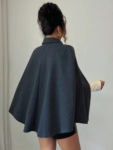 Rafferiza Manteau châle en tweed de couleur unie avec ceinture Shein Raffinea 2025, automne pour femmes, convient pour les sorties et les fêtes en automne et en hiver - Gris foncé - Voir 2