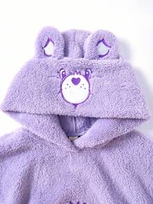 SHEIN X Care Bears Women's Cartoon Embroidered Fluffy Long Sleeve Hooded Sweatshirt