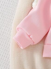 Playful Pals 两件套女婴可爱兔子T恤套装，圆领长袖3D立体刺绣兔子T恤上衣搭配松紧腰裤，保暖内衬休闲套装，适合温暖秋冬季日常外出穿着。 - 粉色 - 查看 4