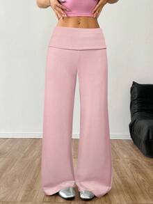 SHEIN EZwear 女士浅粉色宽腰宽松休闲裤 - 淺粉色 - 查看 1