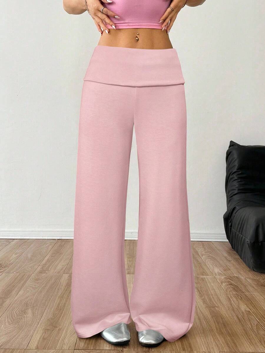 SHEIN EZwear 女士浅粉色宽腰宽松休闲裤 - 淺粉色 - 查看 1