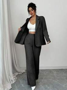 Elenzga 2 piezas Conjunto de traje elegante rosa para mujer - Chaqueta tipo blazer y pantalones a juego, adecuado para oficina, negocios, fiesta, cita de San Valentín - Negro - Ver 5