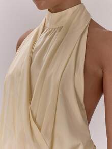 MUSERA 高领垂褶露背上衣，优雅性感，适合夜晚外出、度假、派对、节日聚会、春夏情人节等场合。 - 黃色 - 查看 6