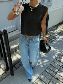 K-Vae 女式宽肩带圆领短款背心，夏季休闲装